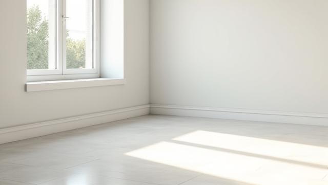 空室の明るい部屋で引越し後の完璧な清掃が完了し、新しい生活の始まりを象徴